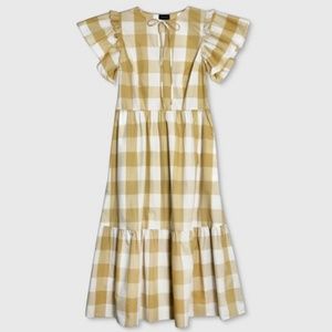Beige and Cream colored Gingham Midi Dress